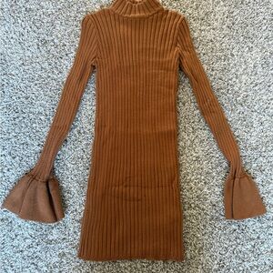 Brown Ribbed Knit Dress